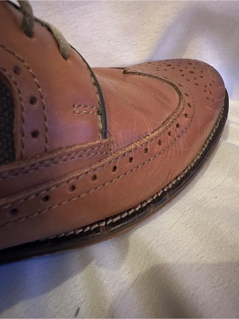 Johnston & Murphy Brown Leather Wingtip Oxfords with Olive Fabric Panels